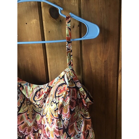 Fit 4 You Orange Tropical Bathing Suit Tankini Top 24W Built In Bra 3 Tier - Picture 3 of 8